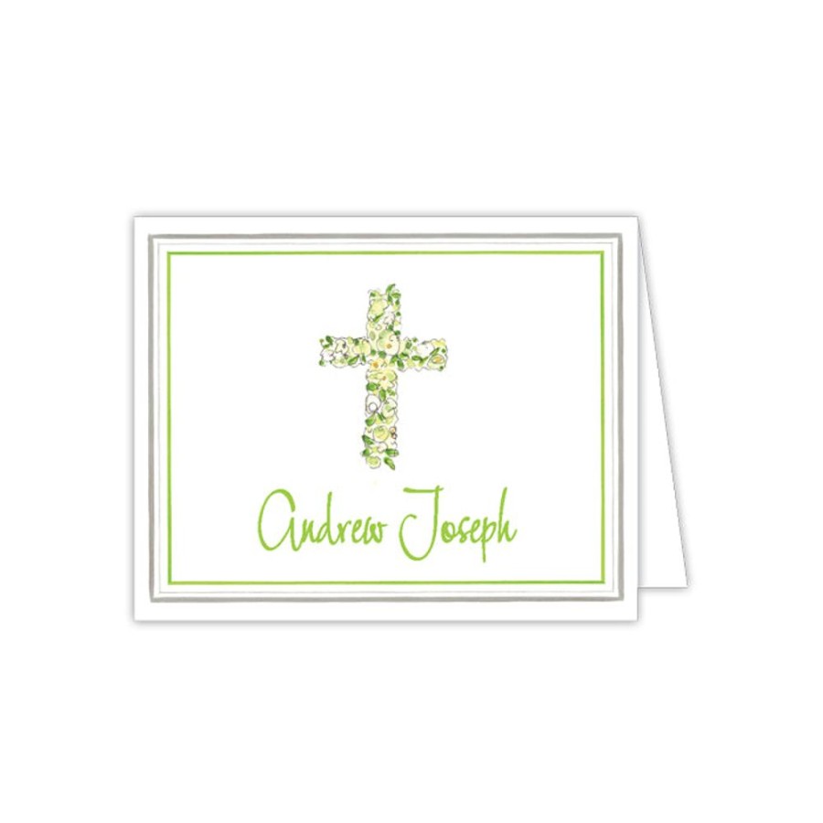 Notes & Pads Rosanne Beck | Handpainted Cross Floral Green Folded Note