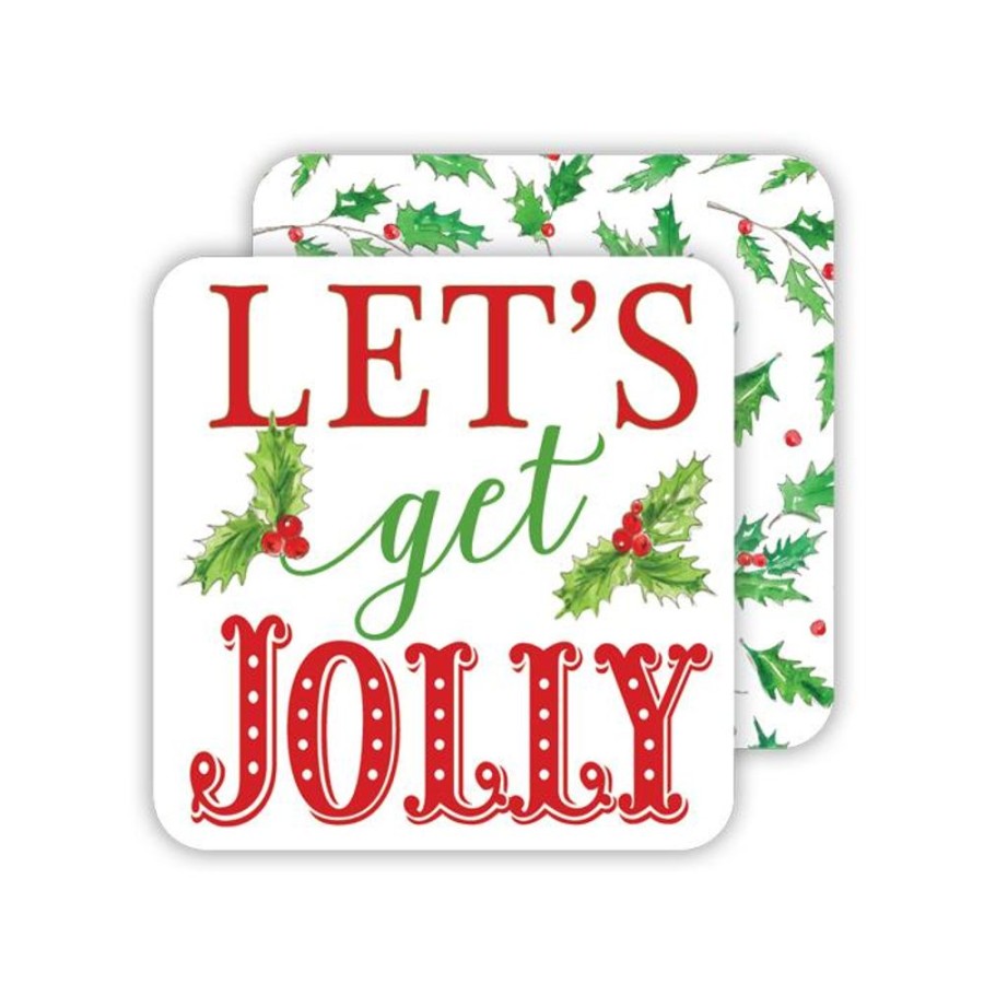 Seasonal Rosanne Beck | Let'S Get Jolly/Red Trellis With Holly Paper Coasters