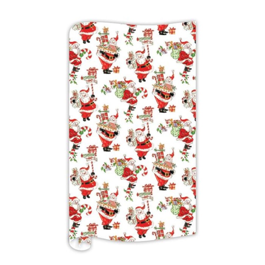 Seasonal Rosanne Beck | Handpainted Santa With Candy Cane And Presents Assortment Wrapping Paper