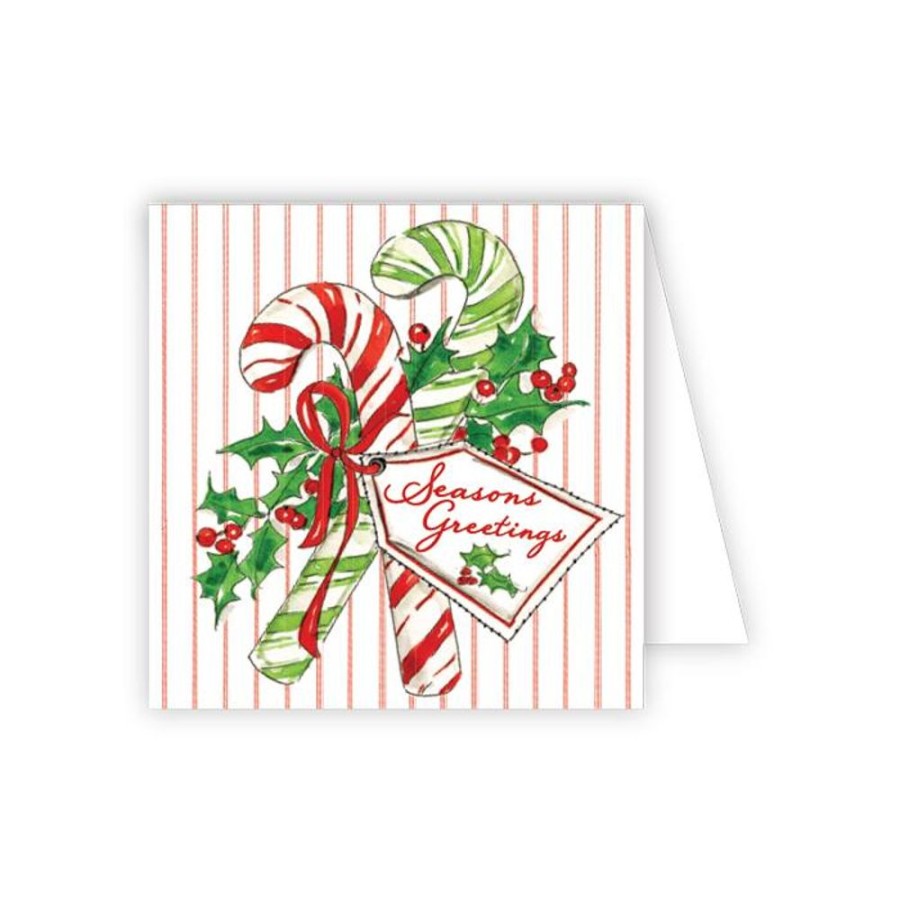 Seasonal Rosanne Beck | Handpainted Candy Canes And Holly Enclosure Card