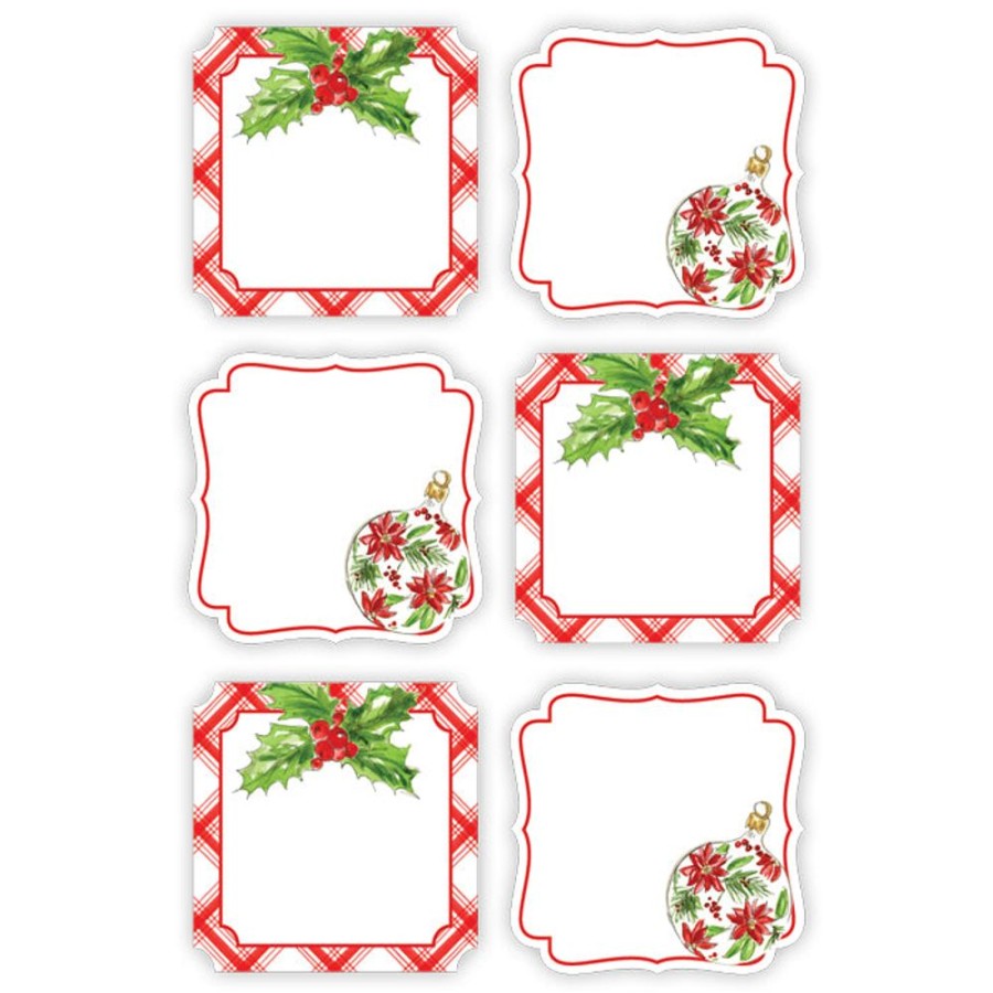 Invitations Rosanne Beck | Red Plaid Holly And Ornament Die-Cut Sticker Sheet