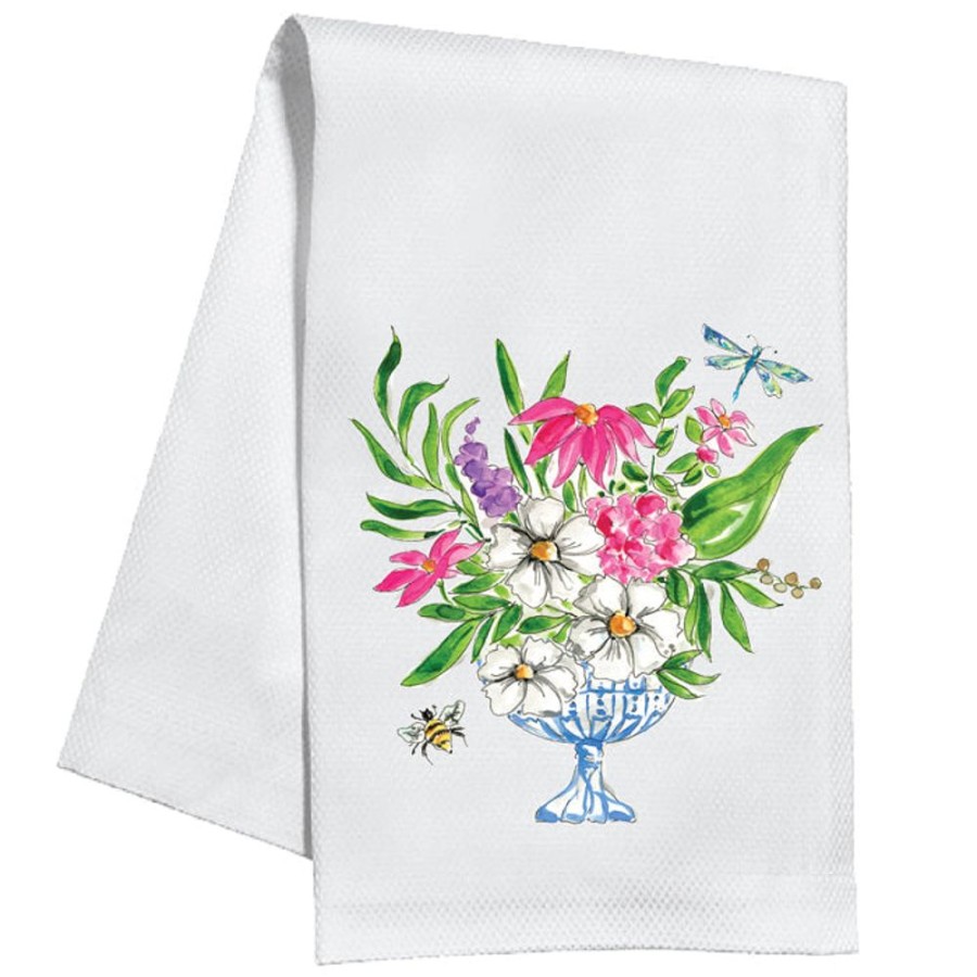 Home & Entertaining Rosanne Beck | Green Handpainted Floral Arrangement Kitchen Towel