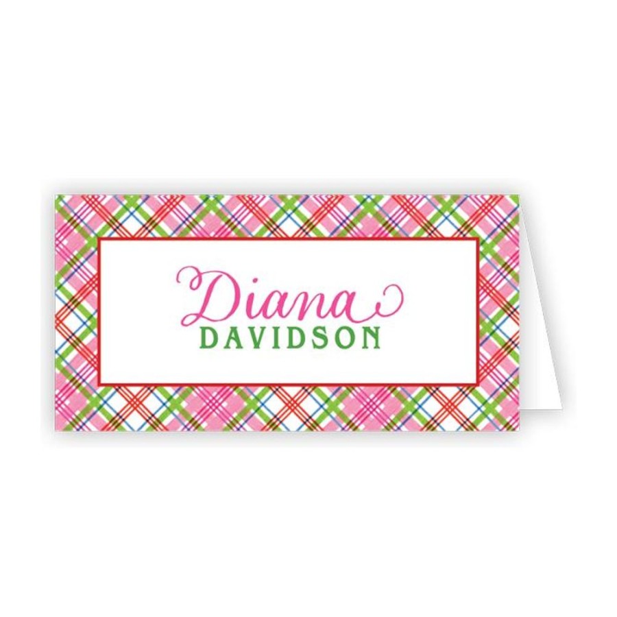 Home & Entertaining Rosanne Beck | Handpainted Pink Holiday Plaid Place Card