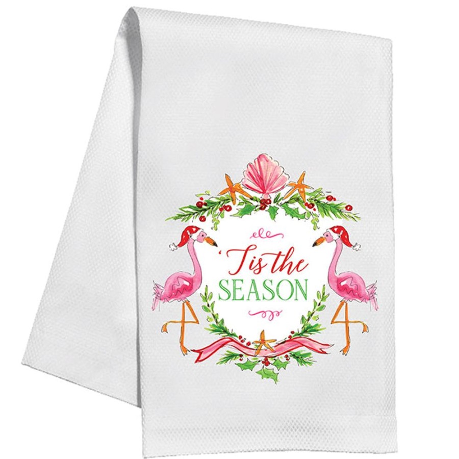 Seasonal Rosanne Beck | Tis The Season Flamingos Kitchen Towel