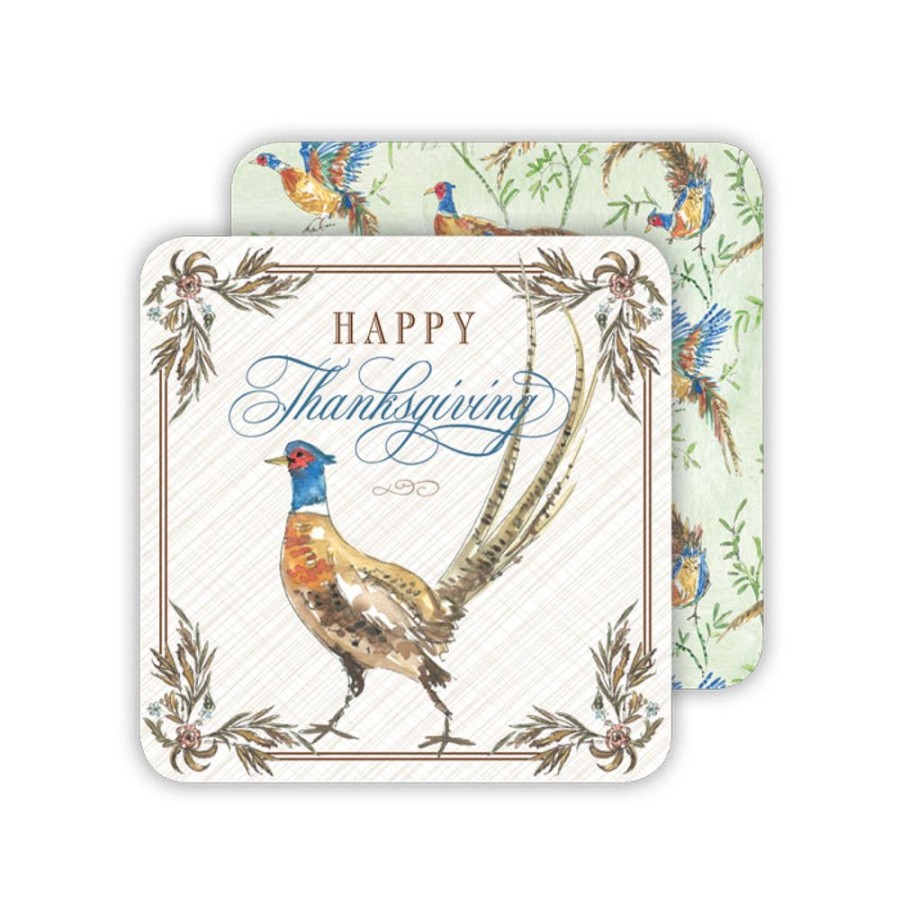 Invitations Rosanne Beck | Happy Thanksgiving Pheasants Paper Coasters