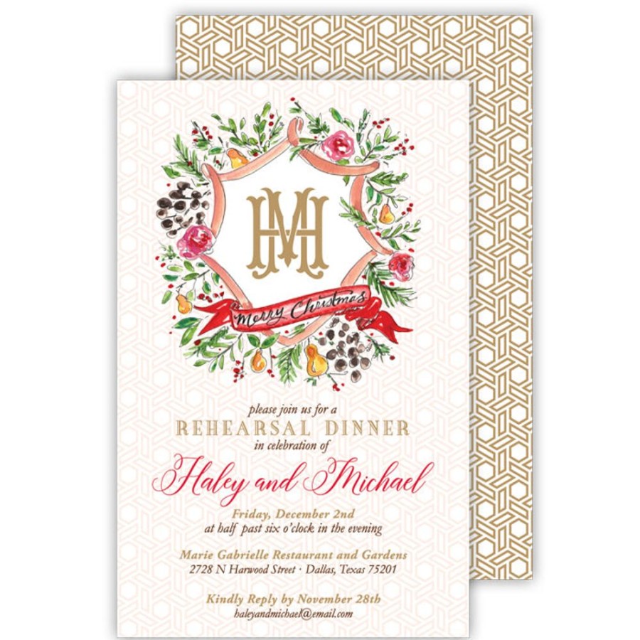 Seasonal Rosanne Beck | 12-25 Merry Christmas Crest Large Flat Invitation