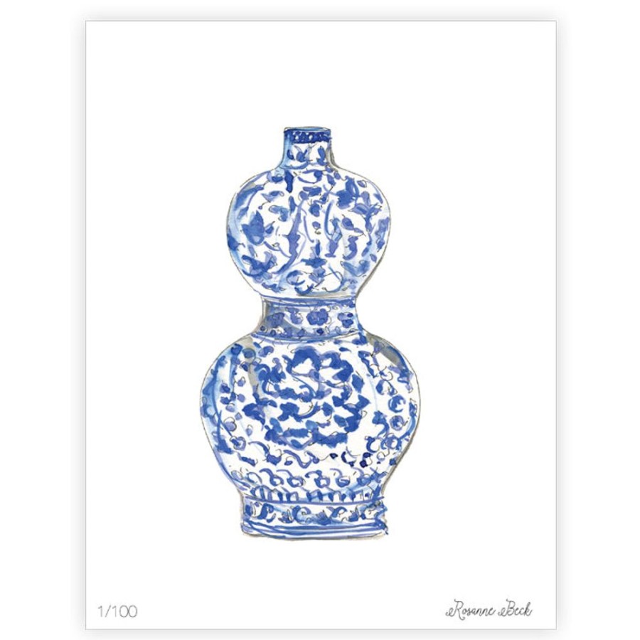 Home & Entertaining Rosanne Beck | Blue Tall Neck Urn Watercolor Art Print