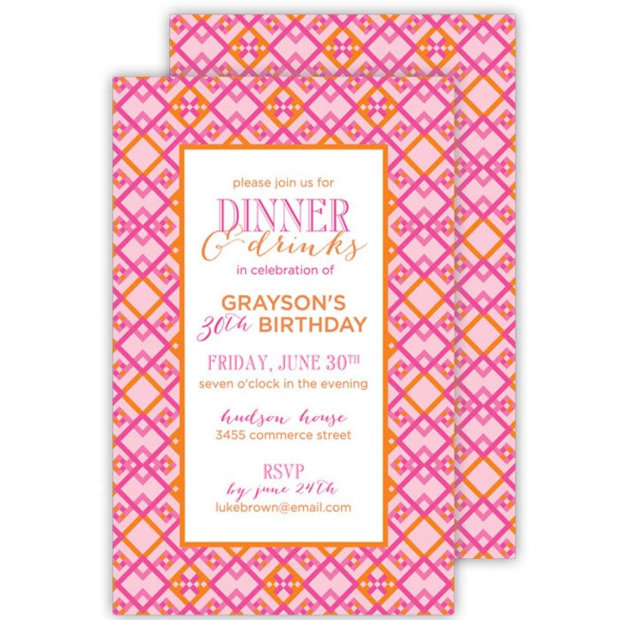 Invitations Rosanne Beck | Pink And Orange Textile Large Flat Invitation