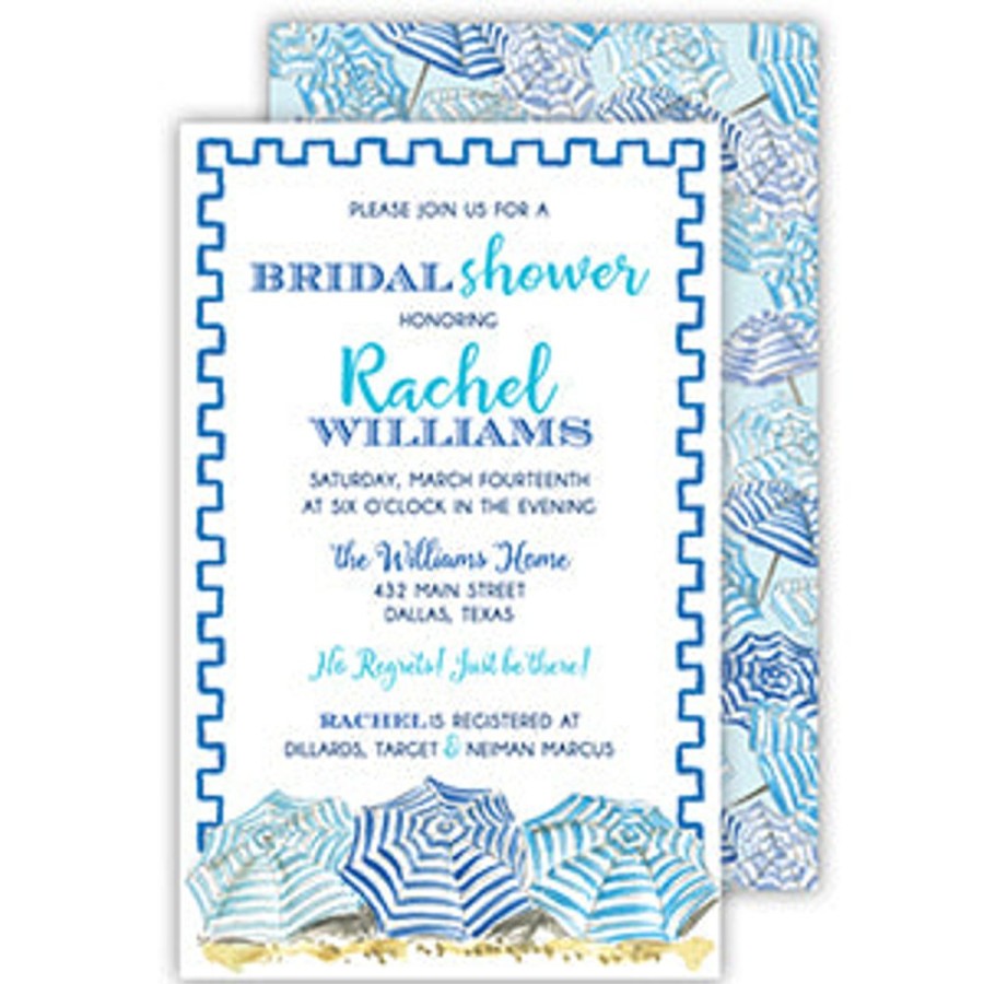 Invitations Rosanne Beck | Handpainted Blue Umbrellas Large Flat Invitation