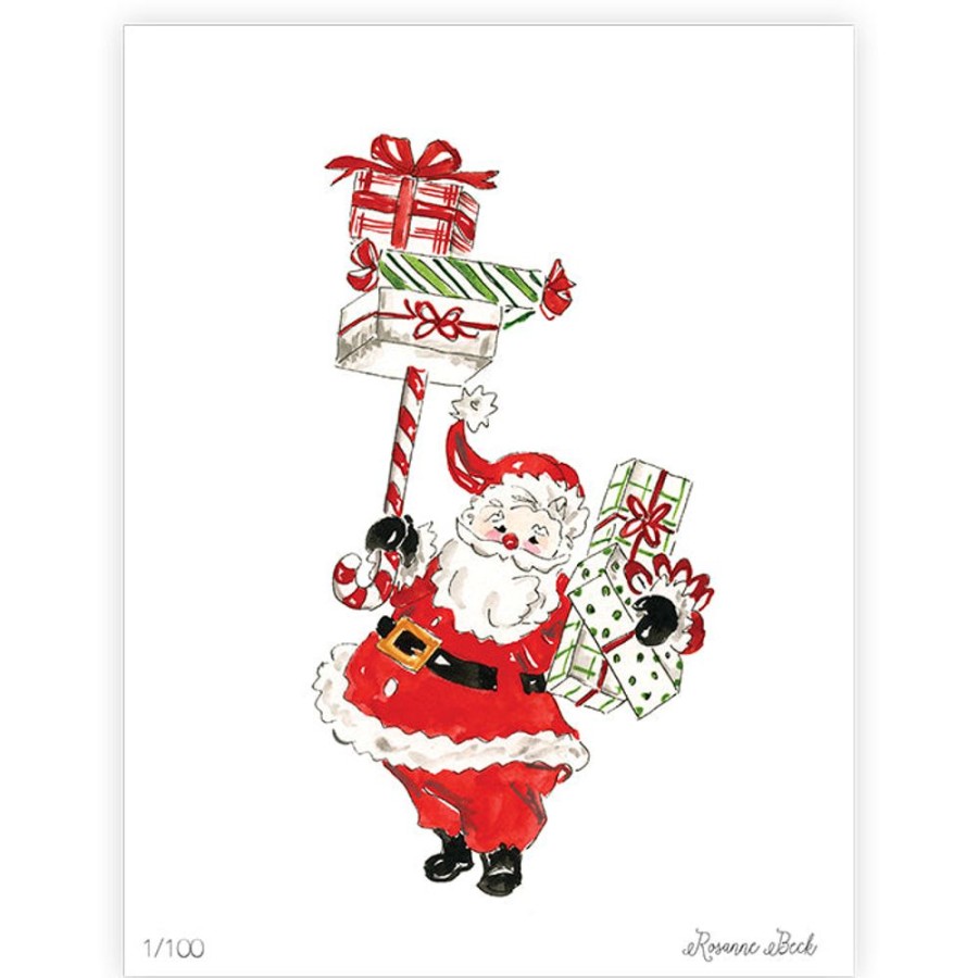 Seasonal Rosanne Beck | Holiday Santa With Packages Art Print