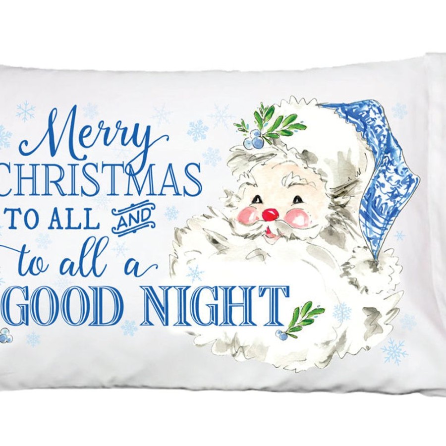 Seasonal Rosanne Beck | Blue & White Santa Pillowcase