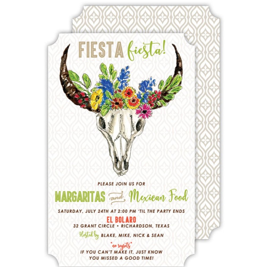 Invitations Rosanne Beck | Fiesta Skull Handpainted Large Die-Cut Invitation