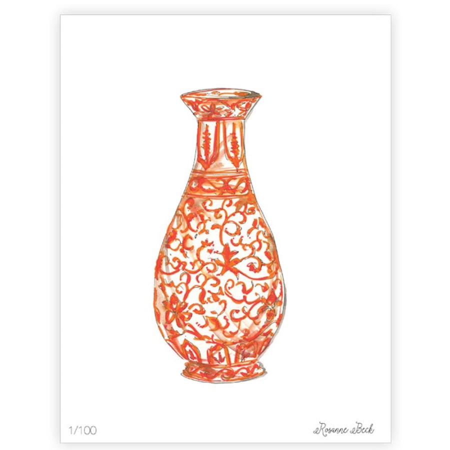 Home & Entertaining Rosanne Beck | Orange Tall Neck Urn Watercolor Art Print