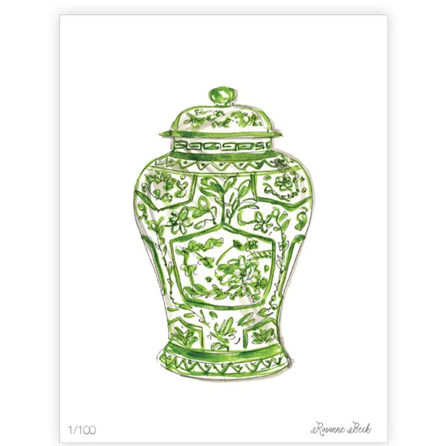 Home & Entertaining Rosanne Beck | Handpainted Green Chinoiserie Vase Art Print