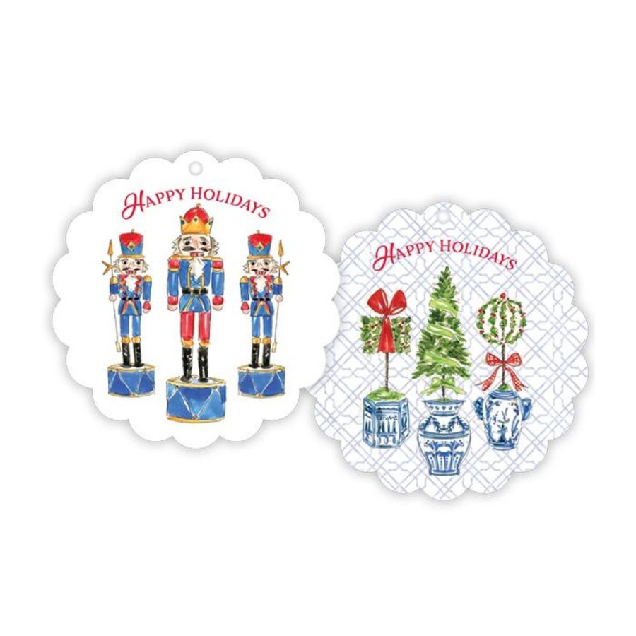 Invitations Rosanne Beck | Happy Holidays Holiday Topiary Trio /Handpainted Nutcracker Trio Scalloped Gift Tags