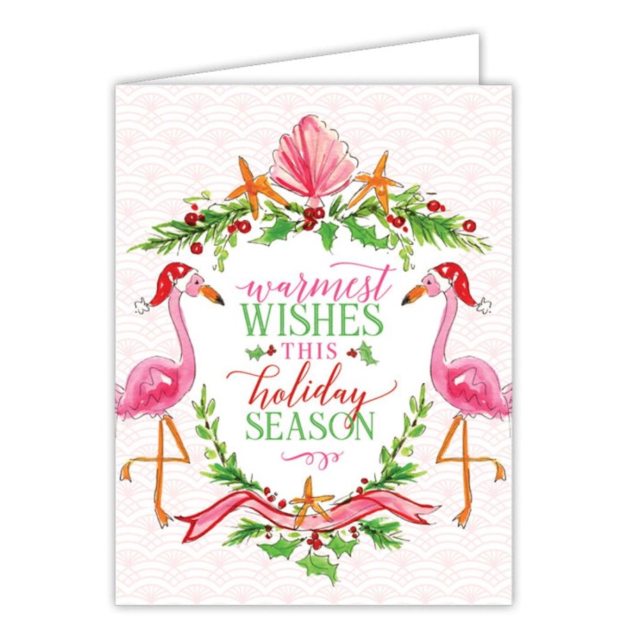 Seasonal Rosanne Beck | Warmest Wishes This Holiday Season Flamingos Greeting Card