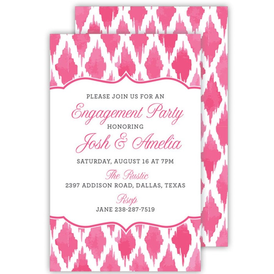 Invitations Rosanne Beck | Pink And White Ikat Large Flat Invitation