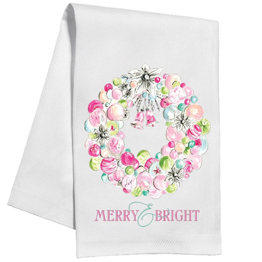 Seasonal Rosanne Beck | Merry & Bright Vintage Ornament Wreath Kitchen Towel