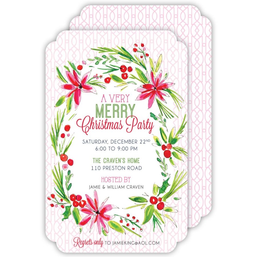 Seasonal Rosanne Beck | Christmas Floral Wreath Large Die-Cut Invitation