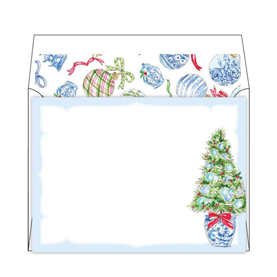 Notes & Pads Rosanne Beck | Blue Holiday Tree Flat Note Stationery