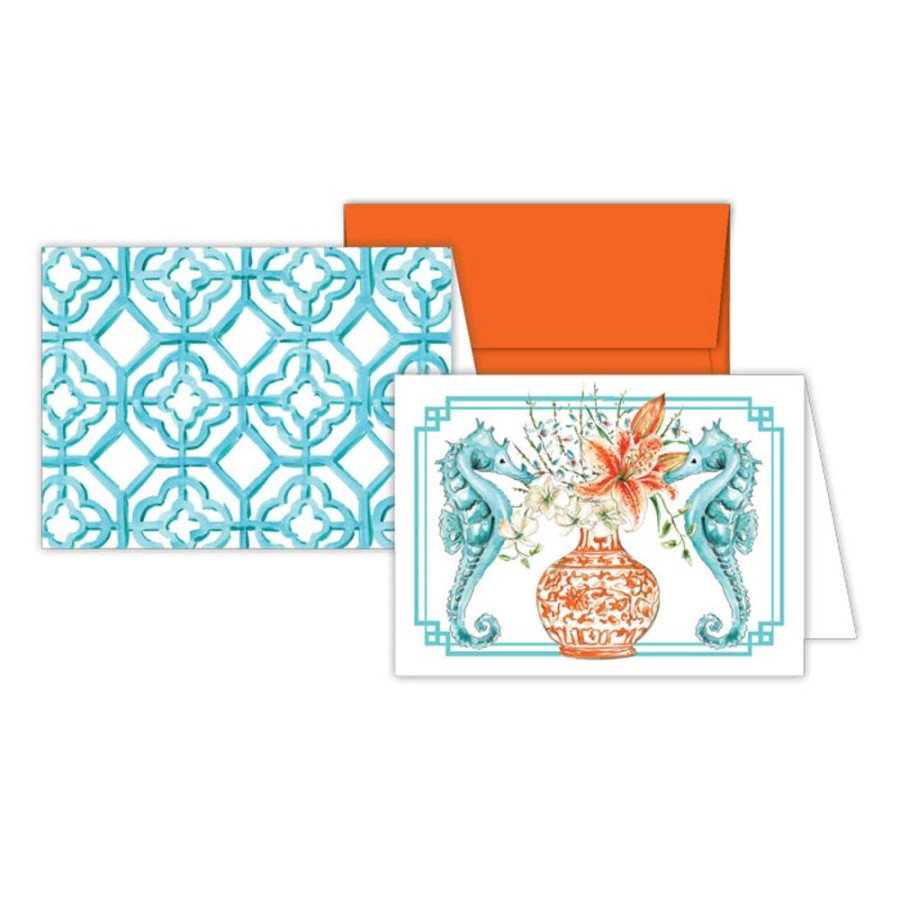 Notes & Pads Rosanne Beck | Sea Horses And Lattice Aqua Stationery Notes