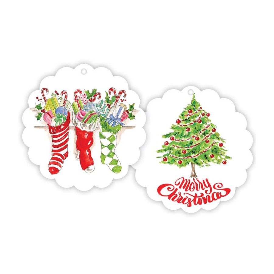 Seasonal Rosanne Beck | Stockings Merry Christmas Tree Scalloped Gift Tags