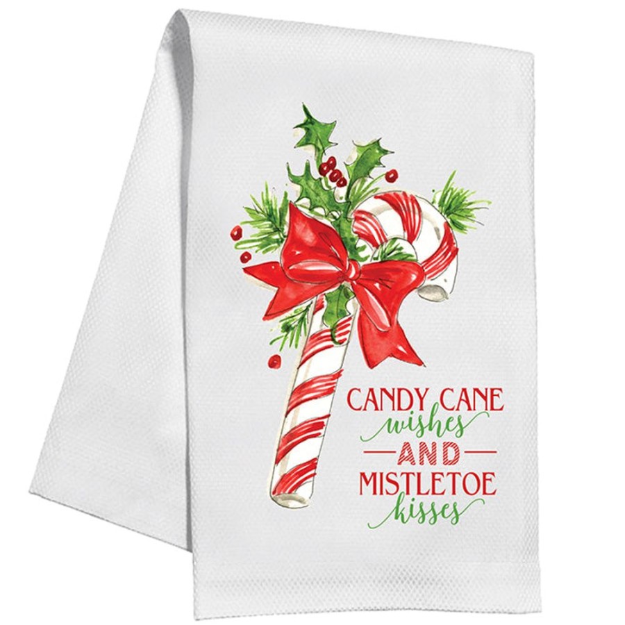 Seasonal Rosanne Beck | Candy Cane Wishes And Mistletoe Kisses Kitchen Towel