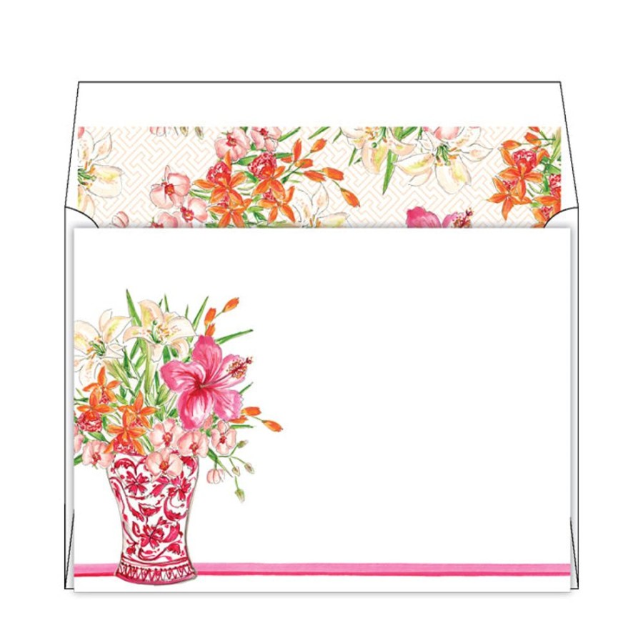 Notes & Pads Rosanne Beck | Floral Arrangement Pink Vase Flat Note Stationery