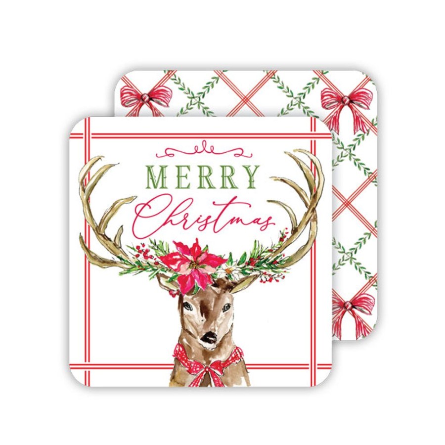 Seasonal Rosanne Beck | Merry Christmas Vintage Deer Paper Coasters