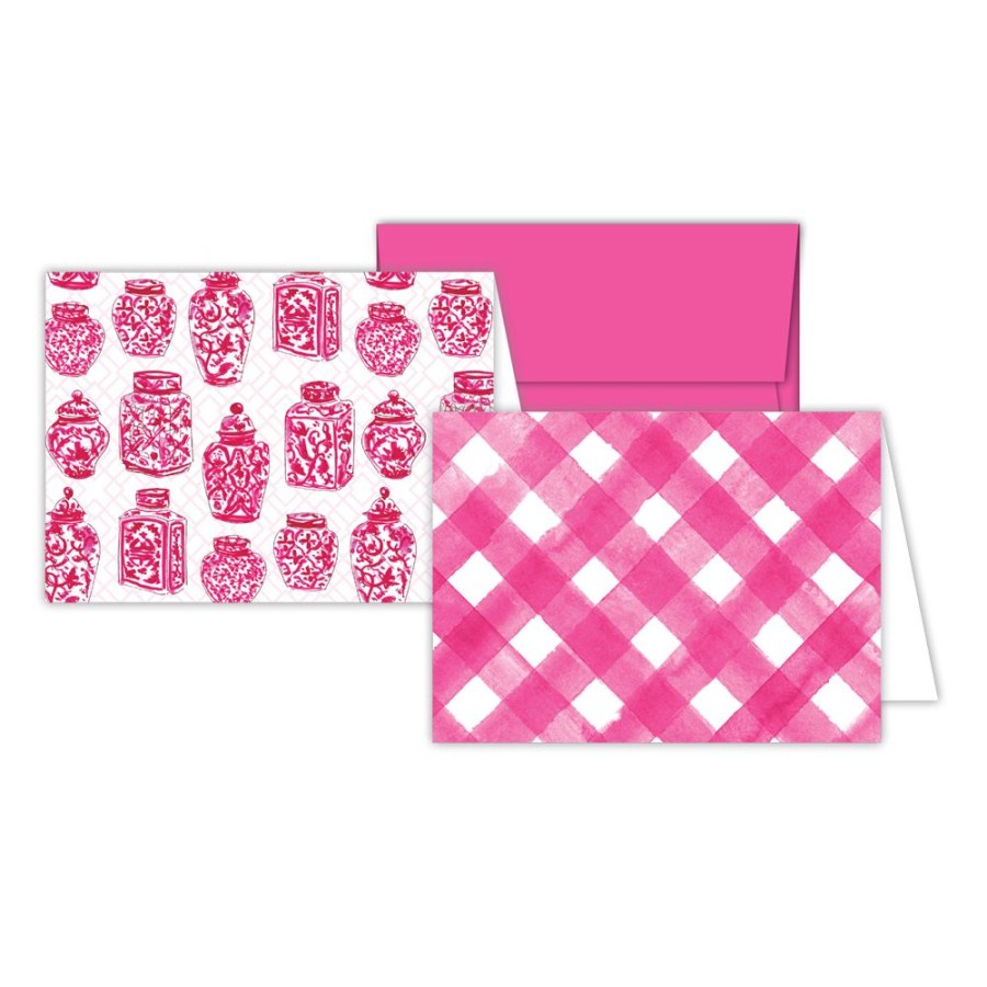 Notes & Pads Rosanne Beck | Pink Urn - Buffalo Check Stationery Notes