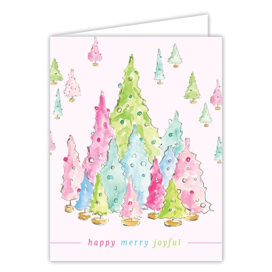 Seasonal Rosanne Beck | Merry Happy Joyful Pastel Holiday Trees Greeting Card