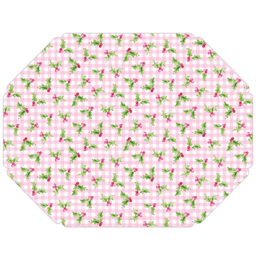 Home & Entertaining Rosanne Beck | Pink Holly And Gingham Posh Die-Cut Placemats