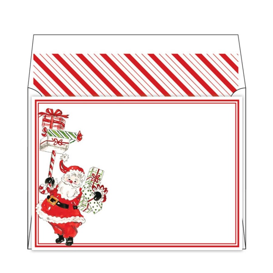 Seasonal Rosanne Beck | Handpainted Holiday Santa With Gifts Flat Note Stationery