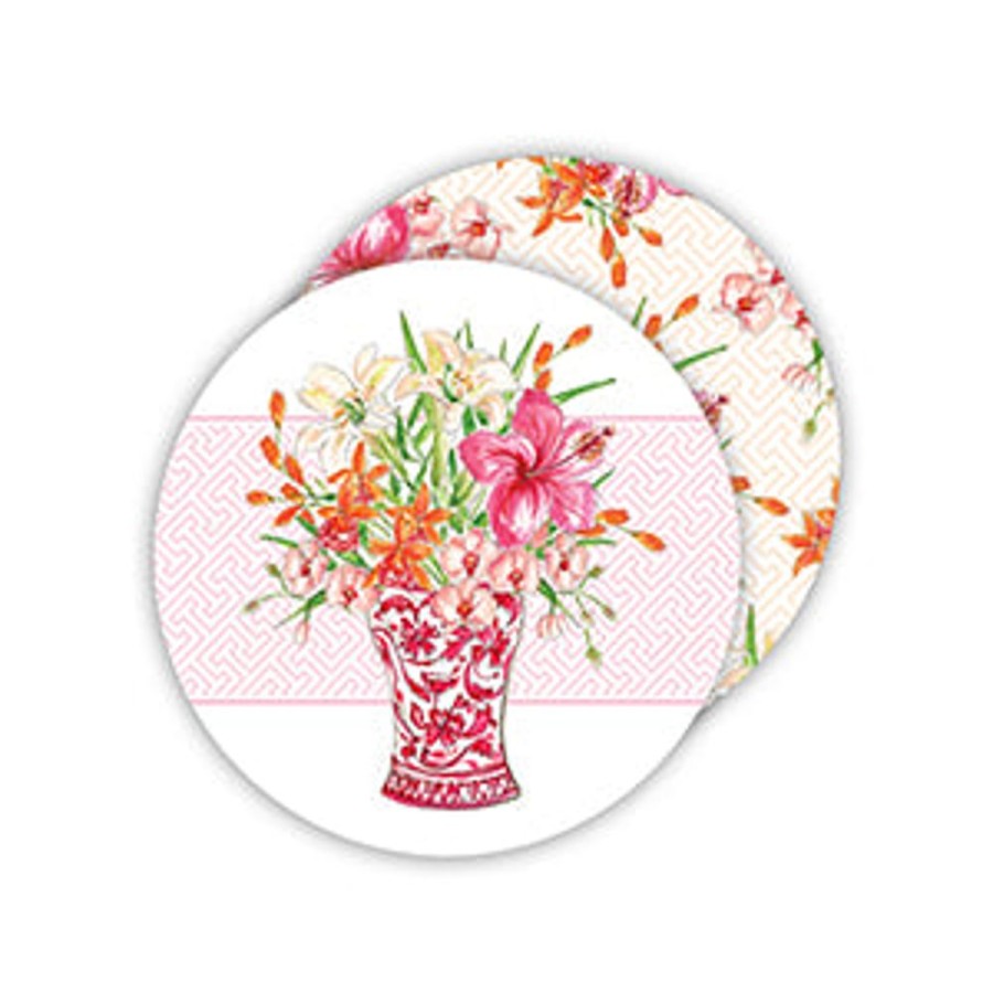 Home & Entertaining Rosanne Beck | Handpainted Floral Red Chinoiserie Vase Paper Coasters