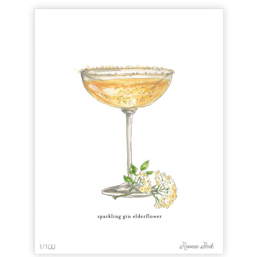 Home & Entertaining Rosanne Beck | Sparkling Gin Elderflower Watercolor Art Print