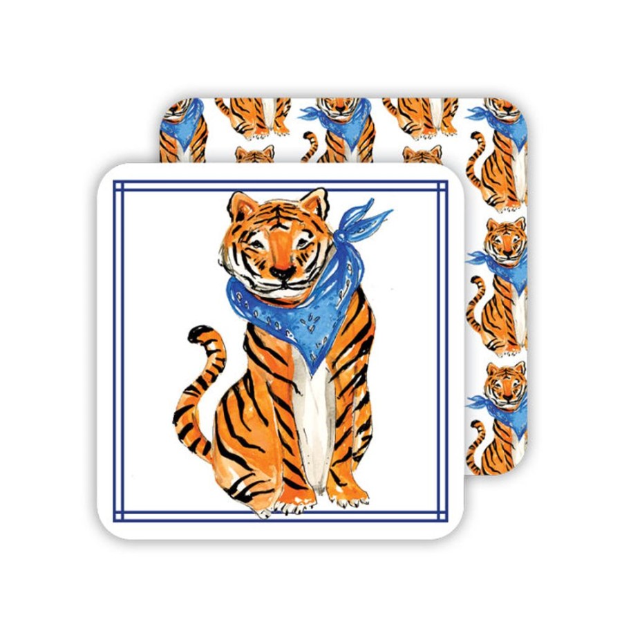 Seasonal Rosanne Beck | Orange & Blue Tiger Paper Coasters