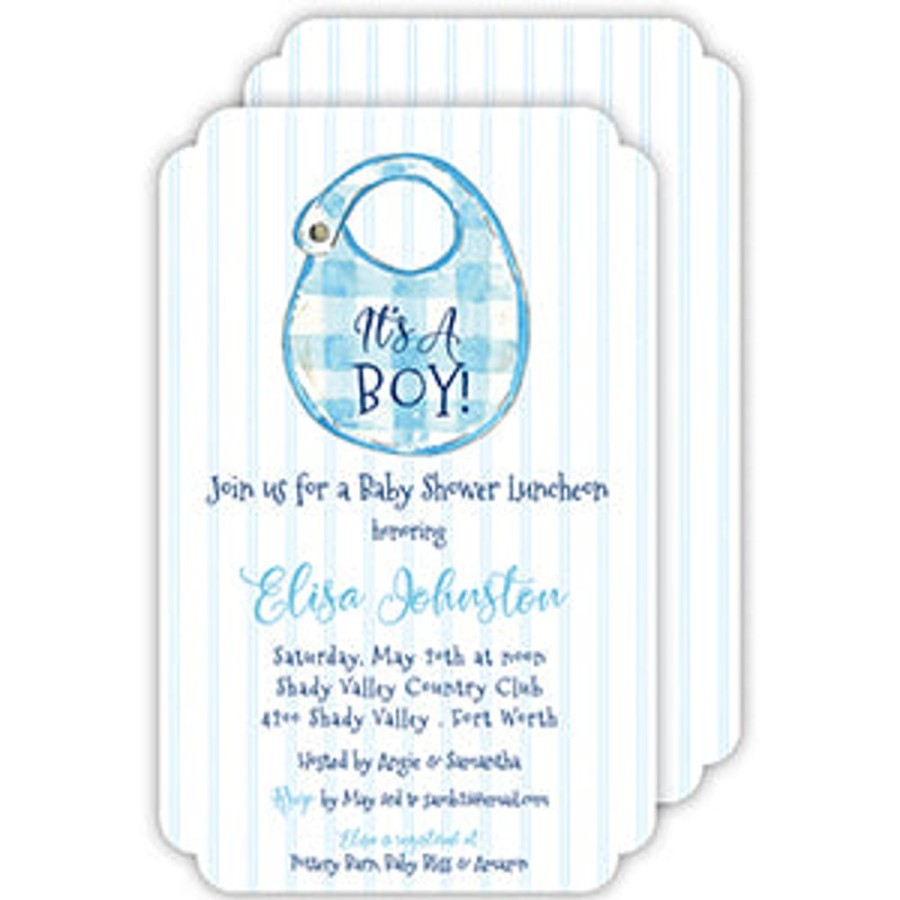 Invitations Rosanne Beck | Handpainted Blue Baby Bib Large Flat Die-Cut Invitation