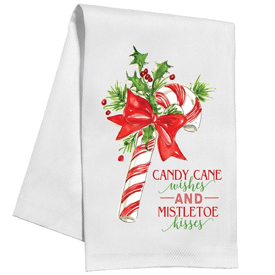 Invitations Rosanne Beck | Candy Cane Wishes And Mistletoe Kisses Kitchen Towel