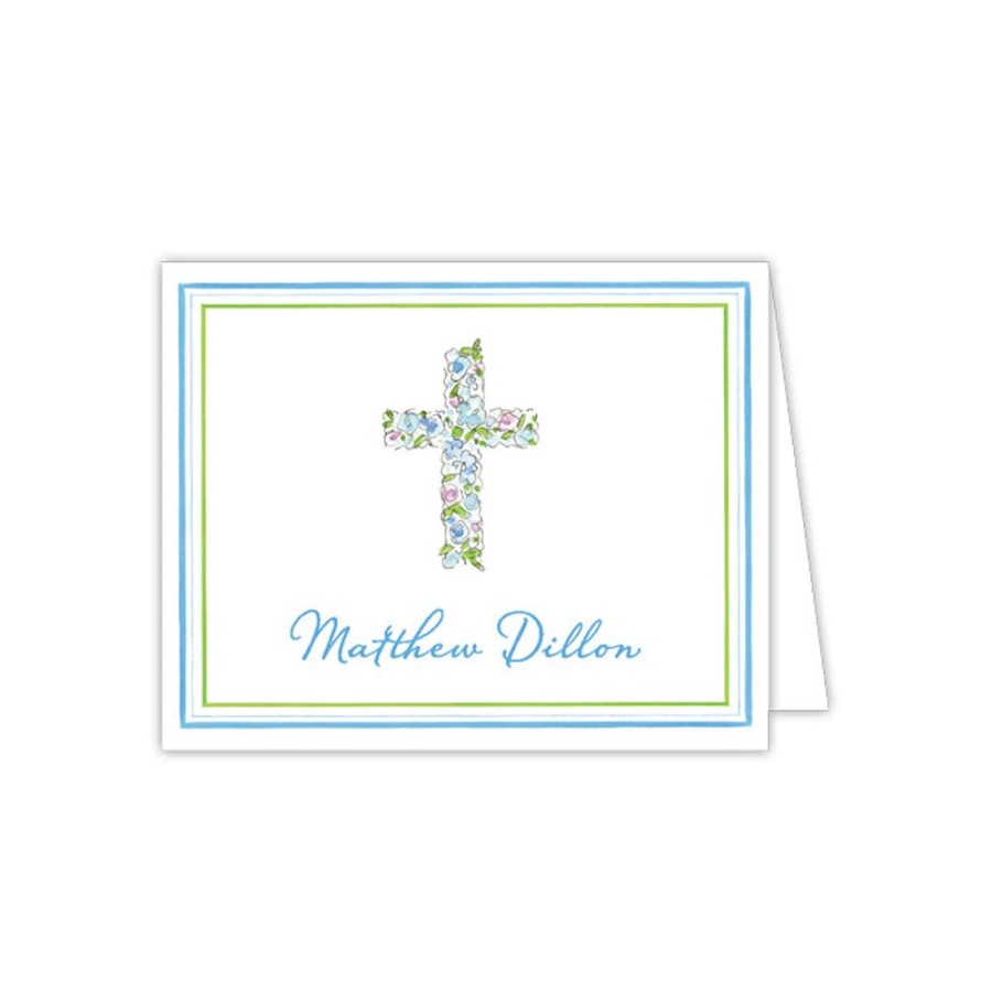 Notes & Pads Rosanne Beck | Handpainted Cross Floral Blue Folded Note