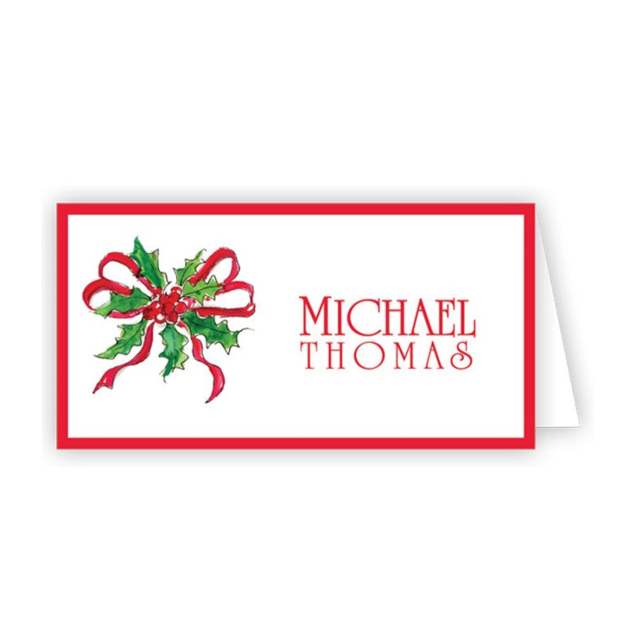 Seasonal Rosanne Beck | Holly With Bow Place Card