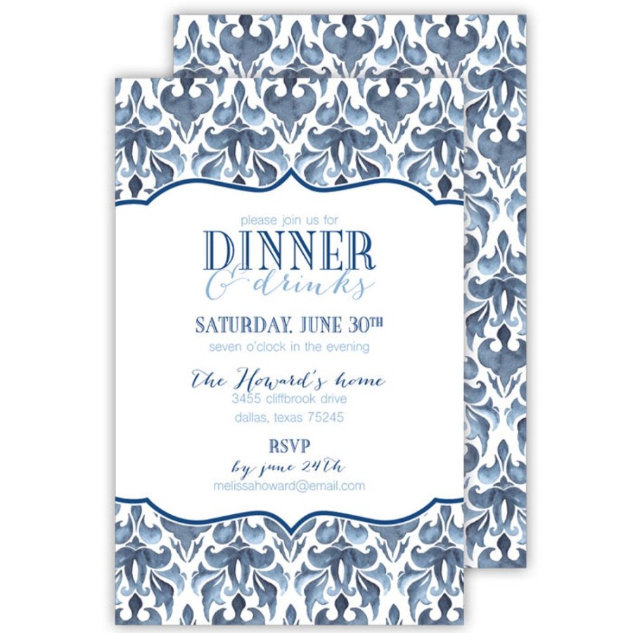 Invitations Rosanne Beck | Blue And White Design Border Large Flat Invitation