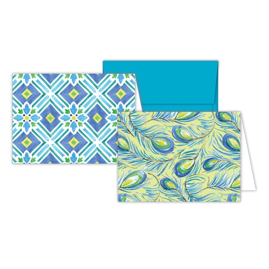 Notes & Pads Rosanne Beck | Peacock Feathers And Tiles Blue And Green Stationery Notes