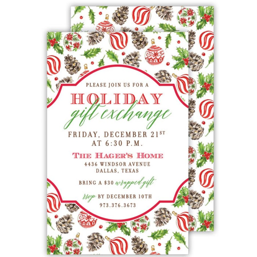 Invitations Rosanne Beck | Holly Ornament Repeat Pattern Large Flat Invitation