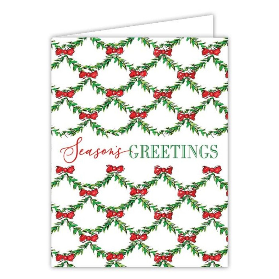 Invitations Rosanne Beck | Season'S Greeting Handpainted Holly Lattice Greeting Card