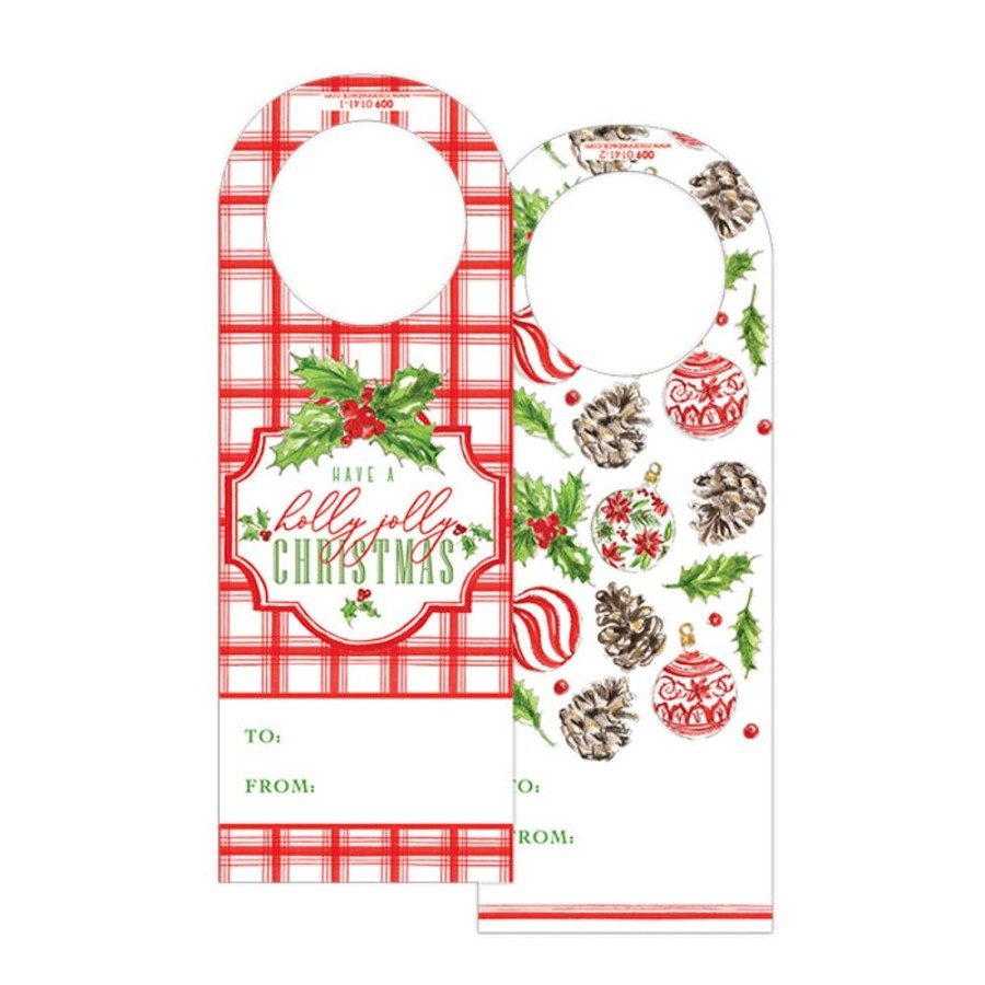 Seasonal Rosanne Beck | Holly Jolly Christmas Red Plaid Wine Tag