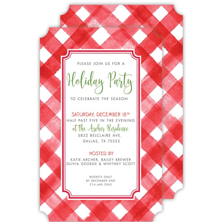 Seasonal Rosanne Beck | Red Buffalo Check Large Die-Cut Invitation