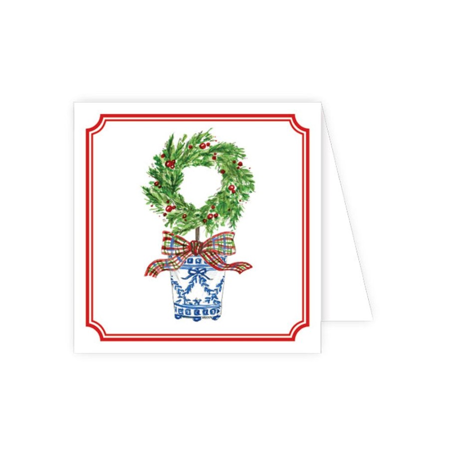 Invitations Rosanne Beck | Holiday Wreath Topiary Enclosure Card