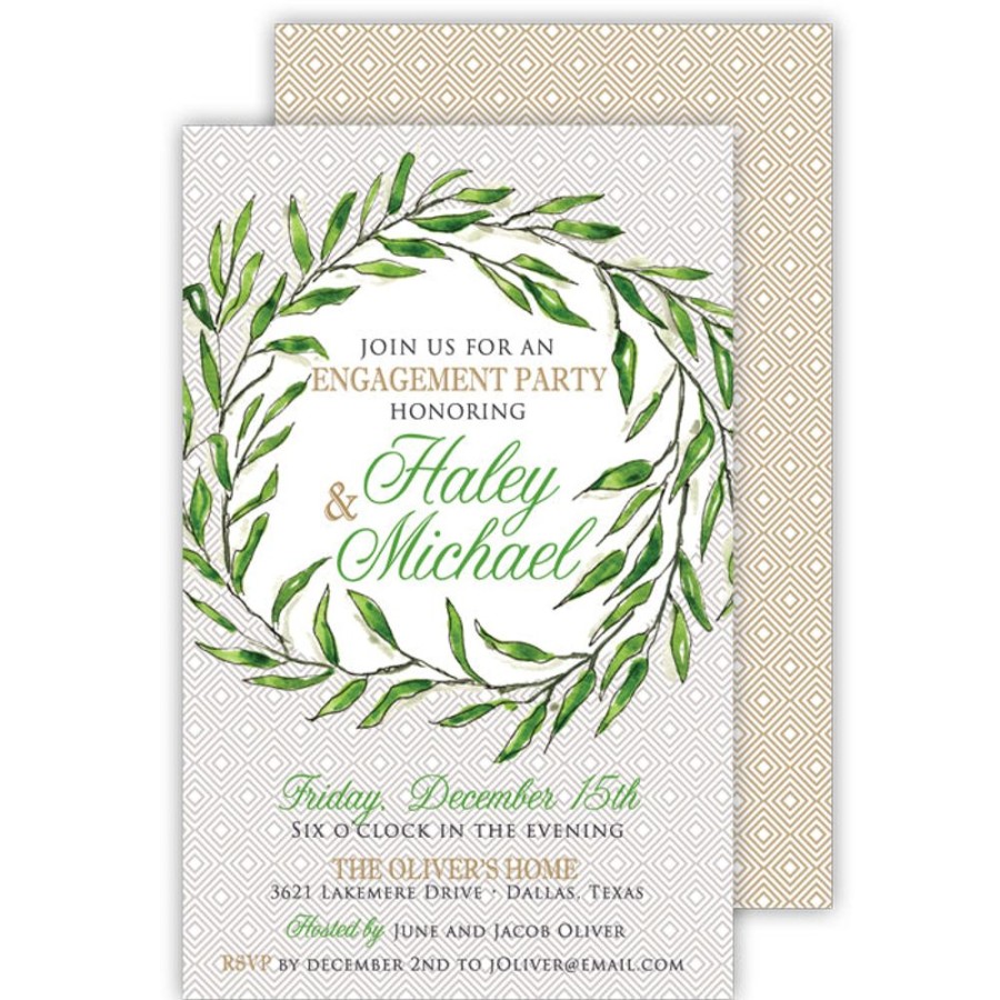 Invitations Rosanne Beck | Large Green Wreath Large Flat Invitation