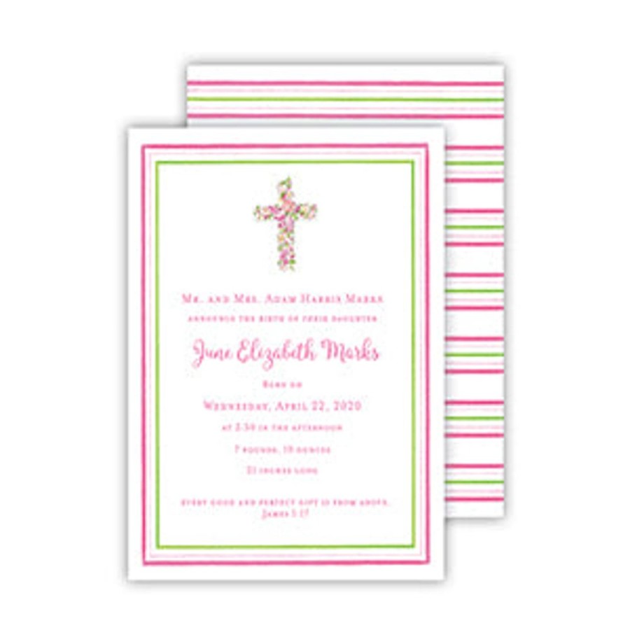 Invitations Rosanne Beck | Floral Cross Pink Medium Flat Invitation