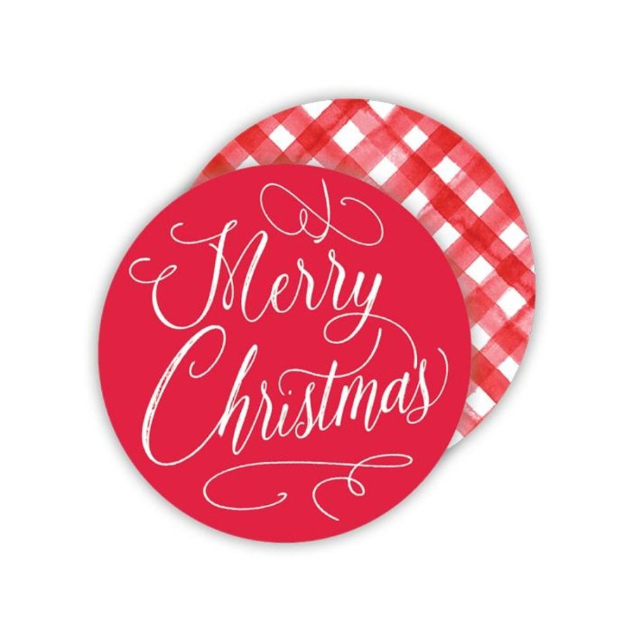 Seasonal Rosanne Beck | Merry Christmas/Watercolor Red Buffalo Check Paper Coasters